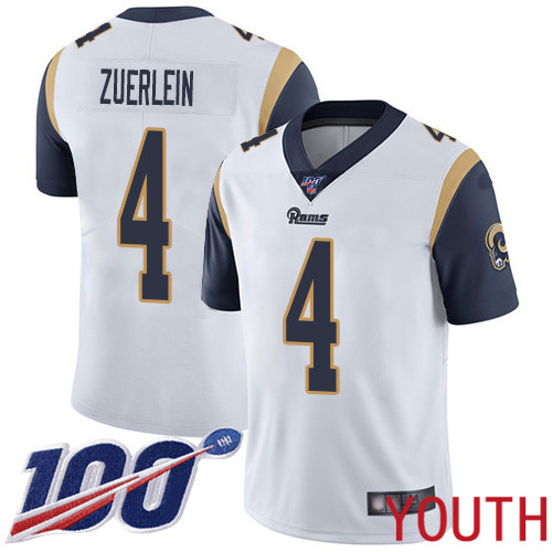 Los Angeles Rams Limited White Youth Greg Zuerlein Road Jersey NFL Football 4 100th Season Vapor Untouchable